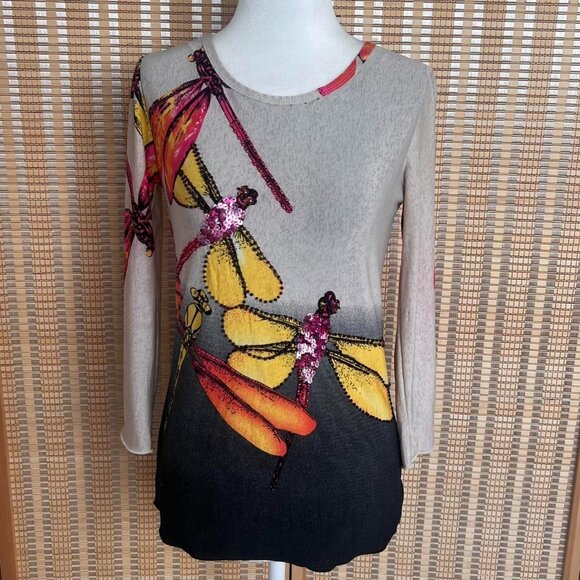 Kokomo Tops - Vintage Kokomo sheer dragonfly with sequins and beads